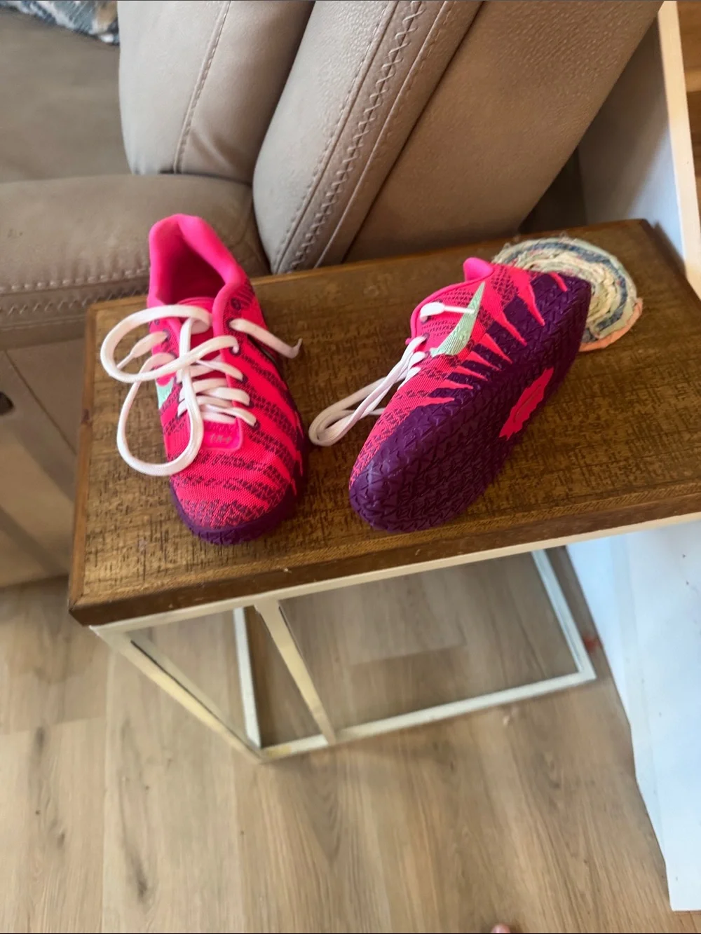 Nike Kids Pink and Purple Knit Lace-Up Sneakers